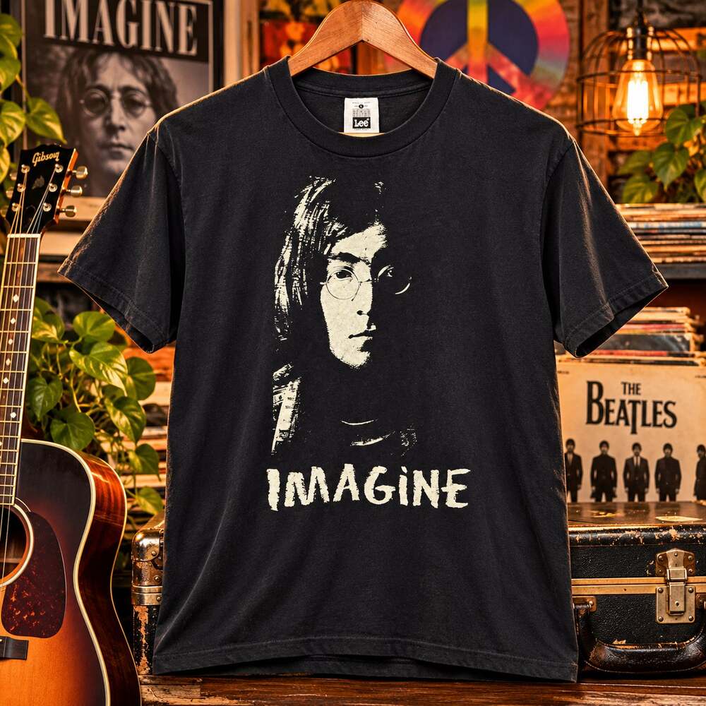 John Lennon Imagine T Shirt Vintage Lee Heavyweight Large Black Beatles Graphic